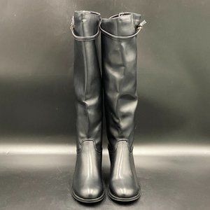 A Black Women Trendy Round Toe Chunky Low Heel Knee High Riding Boots Dress Shoe